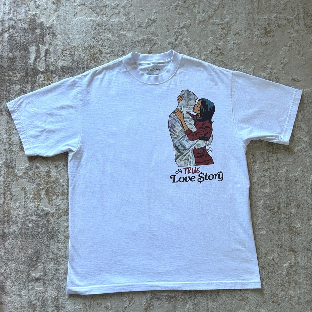 Fly Supply Mens White A True Love Story Graphic Tee -‎ Size XL